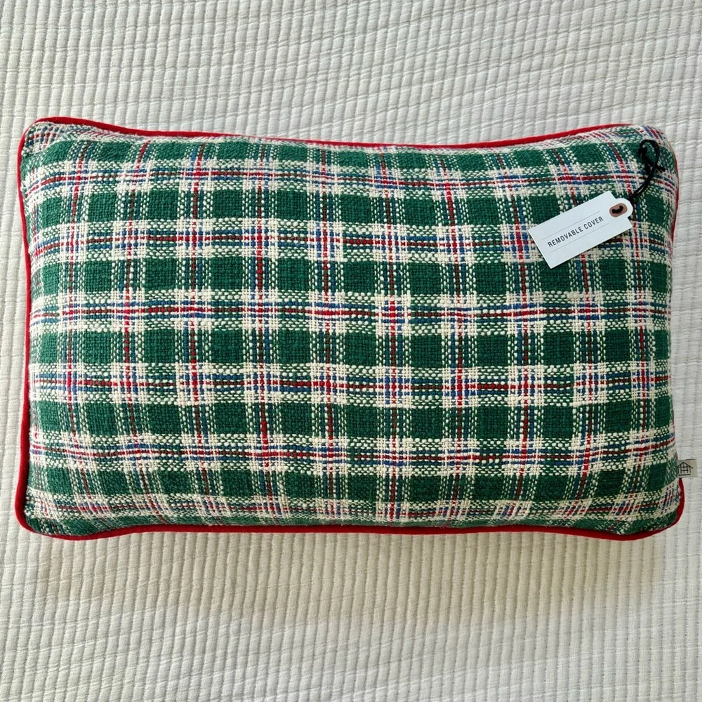 Hearth & Hand with Magnolia Vintage Plaid Lumbar Toss Pillow Green and Red NWT - Picture 1 of 15